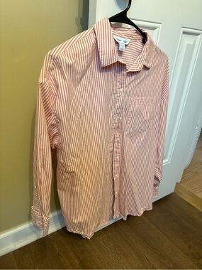 Old Navy Orange and White Stripe Button-Down Shirt